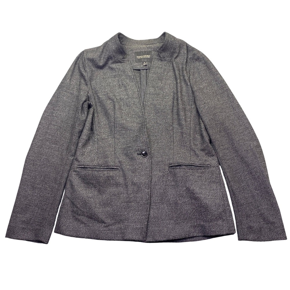 Banana Republic Long and Lean Blazer Gray Textured Single Button Jacket Sz 8
